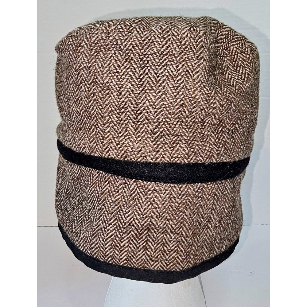 Wingo Mens Herringbone Wool Blend Newsboy Cap Gatsby Style Brown SZ S/M Sample - Picture 5 of 8